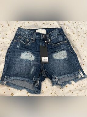 One Teaspoon Dark Blue Distressed Denim Cutoff Shorts